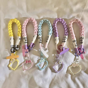 สร้อยข้อมือไนลอนทอลายการ์ตูนน่ารัก KT Cat Pendant สำหรับเคสโทรศัพท์มือถือ ทนทาน ลำลอง เครื่องประดับโทรศัพท์มือถือ สไตล์เกาหลี