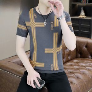 HENGYUANXIANG | Hengyuanxiang 2025 New Knitted Slim Fit Ice Silk Short Sleeve T-Shirt Breathable Fashionable Urban Style Base Shirt For Men
