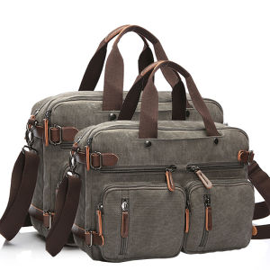 Large Canvas Business Computer Bag Crossbody Double Shoulder Backpack Retro Casual Toiletry Pouch Soft Handle Zipper Closure