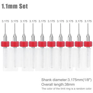 XCAN 10pcs PCB Drill Bit Set 0.1-3.175mm Carbide Micro Drills CNC Drilling Bits For Printed Circuit Board 1/8" Shank