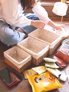 SG RumahHome® Nordic Hand-Woven Rattan Basket Desktop Storage Box Sundries Organizer for Home Bedroom Clothing Cosmetics