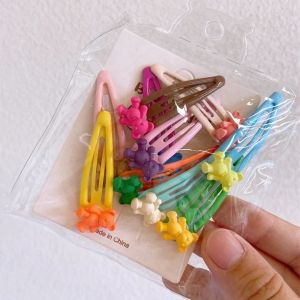 10Pcs/Set Cute Small Hair Clips For Kids Girl Mini Bear Hairpins Flower Hair Pins  Accessories