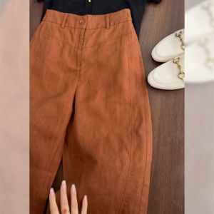 PAIBOLI | High Waist Loose Cotton Linen Summer New Womens Lazy Style Wide Leg Pants Orange Color Mountain Brand Casual Trousers