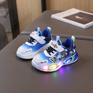 Boys Running Basketball Shoes Childrens Sports Shoes Magic Tape Cartoon Design Low Top Synthetic Leather Breathable Cotton Lining