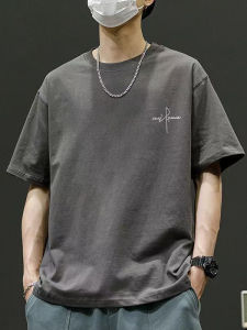 Retro American Hong Kong Style Cotton round Neck Short Sleeve T-Shirt Mens Loose Fit Summer Fashion Versatile Breathable