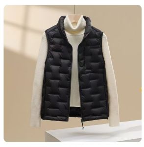 New National Standard Lightweight Short down Vest Womens Stand Collar Warm Outerwear Jacket Commute Style White Duck down