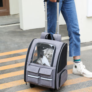 Summer Portable Large Capacity Ventilated Pet Backpack with Trolley