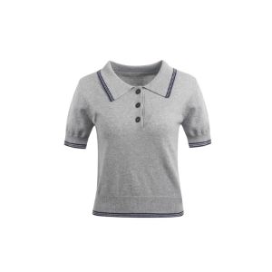 YUEZHONGWEI | Slim Fit American Retro Grey Collared Short Sleeve T-Shirt Women Summer New Style Polo Shirt Top Shoulder Width Regular Length Short