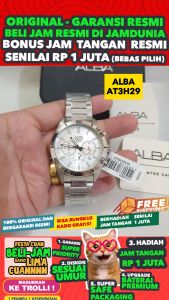 ALBA ORIGINAL - ALBA AT3H29 X1 ALBA AT3H29X1 Men CT - Silver - Stainless Steel - Diameter 48mm - Water Resist 100 Meter - Jamdunia / Jam dunia JD18 # Jam Tangan Pria Jam Pria Jam Tangan Anti Air + ALBA AT3H 29 AT 3H 29 X1 AT3