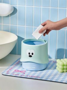 Cute Desktop Trash Can Small Size Office Waste Paper Bin Storage Bucket round Shape Plastic Material Yellow Duck Brand