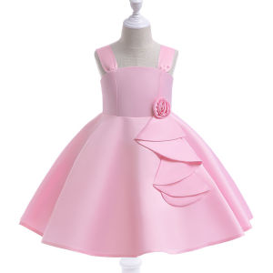 Summer Pink Flower Bridemaid Girls Dress Elegant Wedding Party Princess Prom Gown Kids Dresses for Girl Birthday Evening Costume