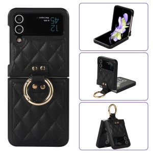 szhaiyu | Luxury Foldable Leather Wallet Phone Case For Samsung Galaxy Z Flip 4 5 6 7 8 With Ring Holder buckle Durable Shockproof Cover