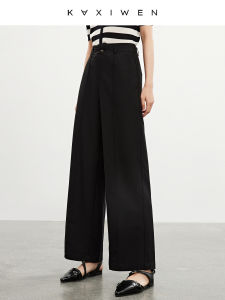 Casual High Waist Wide Leg Pants Womens Pure Color Drapey Straight Leg Trousers Spring New Style Qiaoxiwen Casual Pants