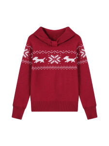 THROUS | Áo Sweater Đỏ Thêu Thiết Kế Trễ Vai Ôm Sát