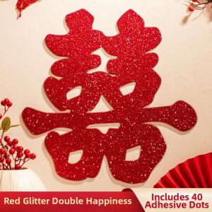 CHUNCAN | Wedding Red Glitter Happiness Decorations