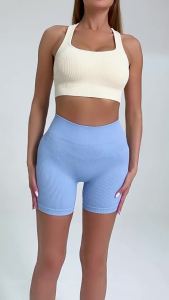 Quần Yoga Cạp Cao Dành Cho Nữ Chất Liệu Gân Màu Trơn Quần Short Thể Thao Ôm Sát Được Thiết Kế Để Nâng Và Định Hình Vóc Dáng