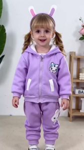 Childrens Winter Set with Thick Cartoon Zipper Hoodie and Velvet for Boys and Girls Infant and Toddler Warm Sports Set 0-5Y