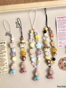 Plush Short Mobile Phone Chain Dog Charm Cute Bead String Hand Strap Rope Jewelry Accessory High-End Feel Chain for Digital Gadget