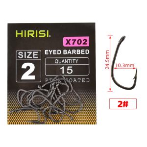 15pcs PTFE Coated High Carbon Steel Barbed Fish Hook With Eye  Carp Fishing Accessories X702