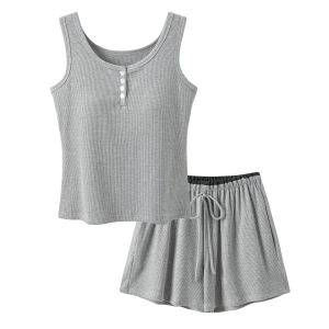 MiiOW | Áo ngủ lụa băng không tay mùa hè cho nữ Áo vest ngủ MiiOW Cat Person Home Clothes Set Váy ngắn eo cao Quần áo mặc nhà