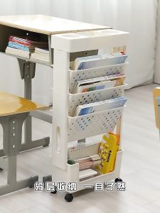 SALVO Bookshelf with Wheels Bookshelf Movable Book Trolley Cart Classroom Stand Storage Rack with Pulley Office Magazine Storage Organizer Childrens Book shelf Multi-functional Organizer Magazine Rack Storage Shelf