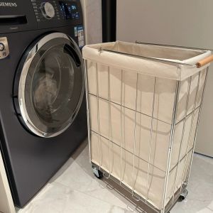 Foldable Laundry Hamper with Wheels Small Cart High Aesthetic Value Yoga Mat Storage Essential Creative Home Organization