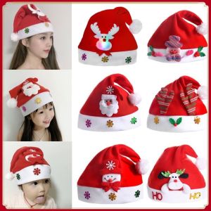 หมวกคริสต์มาสมีไฟ LED หมวกหมวกซานตาคลอสมนุษย์หิมะกวางเอลก์สำหรับเด็กผู้ใหญ่ปีใหม่ของตกแต่งงานปาร์ตี้คริสต์มาสของขวัญ