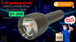 Senter Tangan  Kawachi 20 Watt SY-200 LED 20W Hemat Energi Pocket Light Bahan Alumunium Isi Ulang USB Rechargeable Cas 1000 mAh Tahan 10 Jam LED Super Terang Sorot Cahaya Jauh Outdoor Camping Mancing Flashlight Emergency Mati Lampu Laz COD Mellius Store