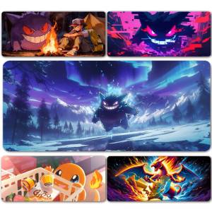 Bandai | Pokemon Pikachu Gaming Mouse Pad Large Desk Mat 2MM Stitched Edge Keyboard Pad Non Slip Rubber Base Office Table Mat