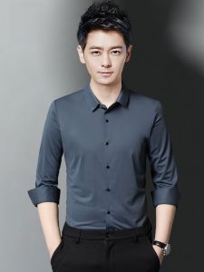 ROMON | Lormen Mens Long Sleeve Casual Shirt Pure Color Business Slim Fit Iron Free Workwear Jacket Fashionable Autumn Spring New Style