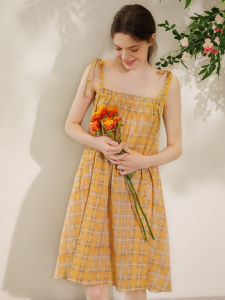 XEXZ | XEXZ Womens Summer Nightgown Pure Cotton Bali Silk Floral Print Sweet Strap Sleepwear Combed Cotton Short Skirt Dress