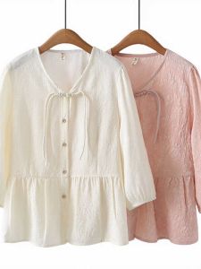 Elegant Casual V-neck Korean Style Shirt Spring Autumn Large Size Embroidered Buttoned Design Fashionable Workwear Blouse