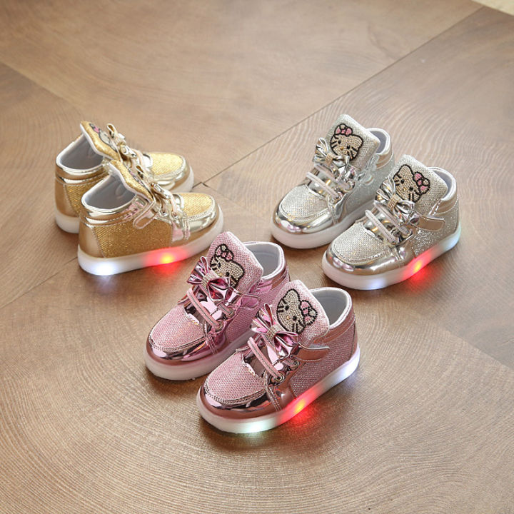 LED Boots for kids baby hello kitty velcro light up shoes for kids