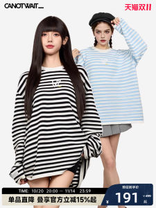 เสื้อสเวตเตอร์คอตตอนหลวมๆ สไตล์ลำลอง CANOTWAIT สำหรับผู้ชายและผู้หญิง ลายทาง 3 มิติ ทรงหลวม สวมใส่ได้หลากหลาย