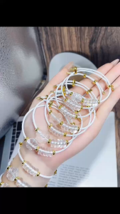 Vòng tay phong thuỷ mix đá ngũ điếu và linh vật chất liệu bằng đá thạch anh trắng VT0168
