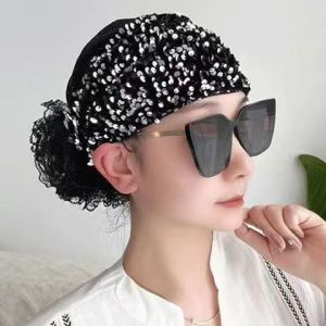 Mũ Trùm Đầu Lấp Lánh Thời Trang Mùa Xuân Hè 2025 Mũ Trùm Đầu Trang Trí Tóc Mũ Khăn Trùm Đầu Che Tóc Trắng Phong Cách Dân Tộc Dành Cho Nữ