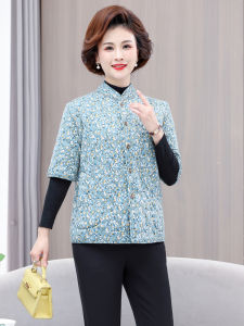 Ladieswear Autumn and Winter Camel Velvet Vest Thickened Thermal Liner Cotton-Padded Jacket Middle-Aged and Elderly Womens Vest Floral Mid-Sleeve Cotton-Padded Jacket