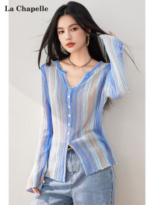 La Chapelle Spring New Commuter Dyed Knitwear V-neck Slim Fit Top Korean Style Long Sleeve Polyester Fiber Regular Length