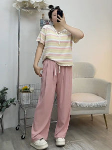 plus Size Womens Fashionable French Style Drawstring Elastic Waist Wide Leg Pants Long Trousers Suit Pants Summer New Arrival