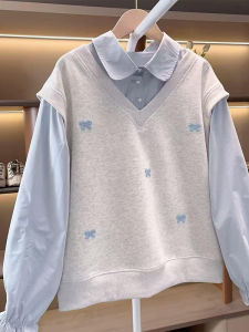 Fashionable Girls Fake Two-Piece Hoodie Autumn Wear 2025 New Korean Style Top Spring Autumn Girls Clothing Standard Fit