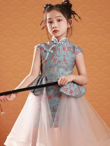 High-End Childrens Cheongsam Dress Fashion Show Outfit Girls Traditional Chinese Style Spring Autumn Seasonal Clothing