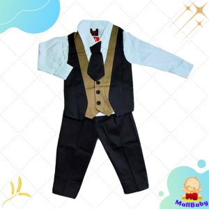 Baju Bayi Laki Model Setelan Tuxedo Jas Anak Cowok Rompi Dasi Keren Adem Bahan Katun Black Bio Kids