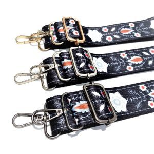 Tali Tas Selempang Kembang Salju Hitam Polykatun Elegan Tebal Lebar 4cm Strap Pengganti