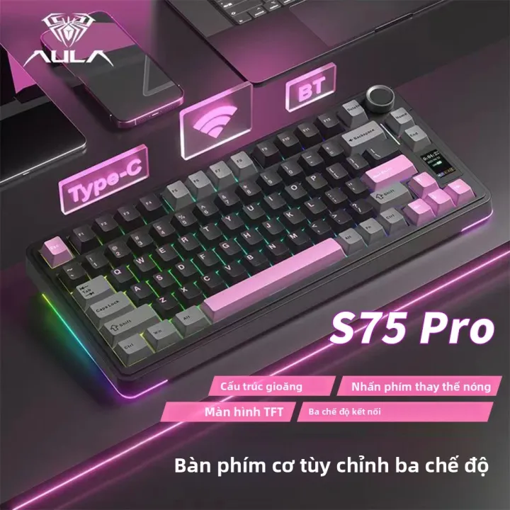 Bàn Phím Cơ Chơi Game AULA S75 Pro 75% RGB Có Đèn Nền Không Dây Với Núm Điều Khiển Màn Hình LED, Hỗ Trợ Thay Nóng, Keycap PBT Dành Cho Máy Tính Để Bàn, Laptop, Máy Tính Bảng | BigBuy360 - bigbuy360.vn Bàn Phím Cơ Chơi Game AULA S75 Pro 75% RGB Có Đèn Nền Không Dây Với Núm Điều Khiển Màn Hình LED, Hỗ Trợ Thay Nóng, Keycap PBT Dành Cho Máy Tính Để Bàn, Laptop, Máy Tính Bảng | BigBuy360 - bigbuy360.vn