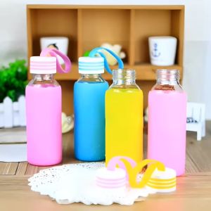 Bình Nước Thuỷ Tinh Bọc Silicon Nắp Dây Xách 300ML - BGN12 