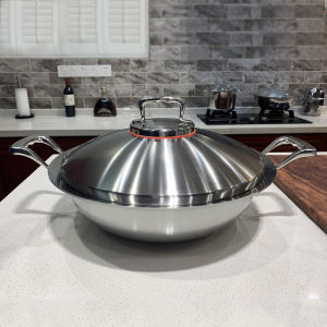 Luxury Choice Large Capacity Non-Coated Premium Five Layer Stainless Steel Wok 18-10 No Smoke Low Oil Absorption Rust Proof