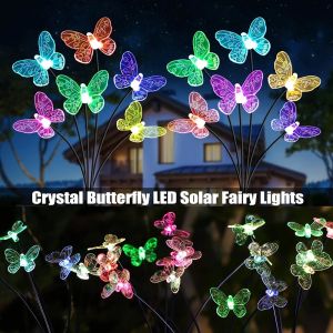 ไฟพลังงานแสงอาทิตย์ลายผีเสื้อ/ผึ้งกลางแจ้ง6LED สวนตกแต่งสนามหญ้าโคมไฟกันน้ำลานบ้านทางเดินภูมิทัศน์