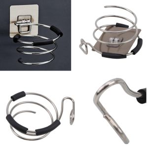Hair Dryer Holder Blower Organizer Adhesive Wall Mounted Nail Free No Drilling Stainless Steel Spiral Stand Storage For Bathroom