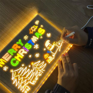 Rewritable DIY Childrens Glowing Drawing Board Message Lamp With 7 Colorful Pens Light Up Acrylic Message Board