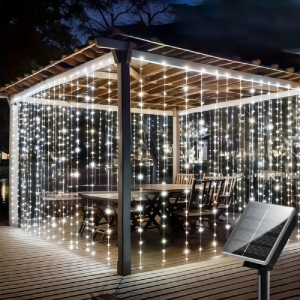 300 LED Solar Outdoor Curtain Light 8 Lighting Modes For Eaves Garden Party Wedding Wall Christmas Decoration Fairy String Light